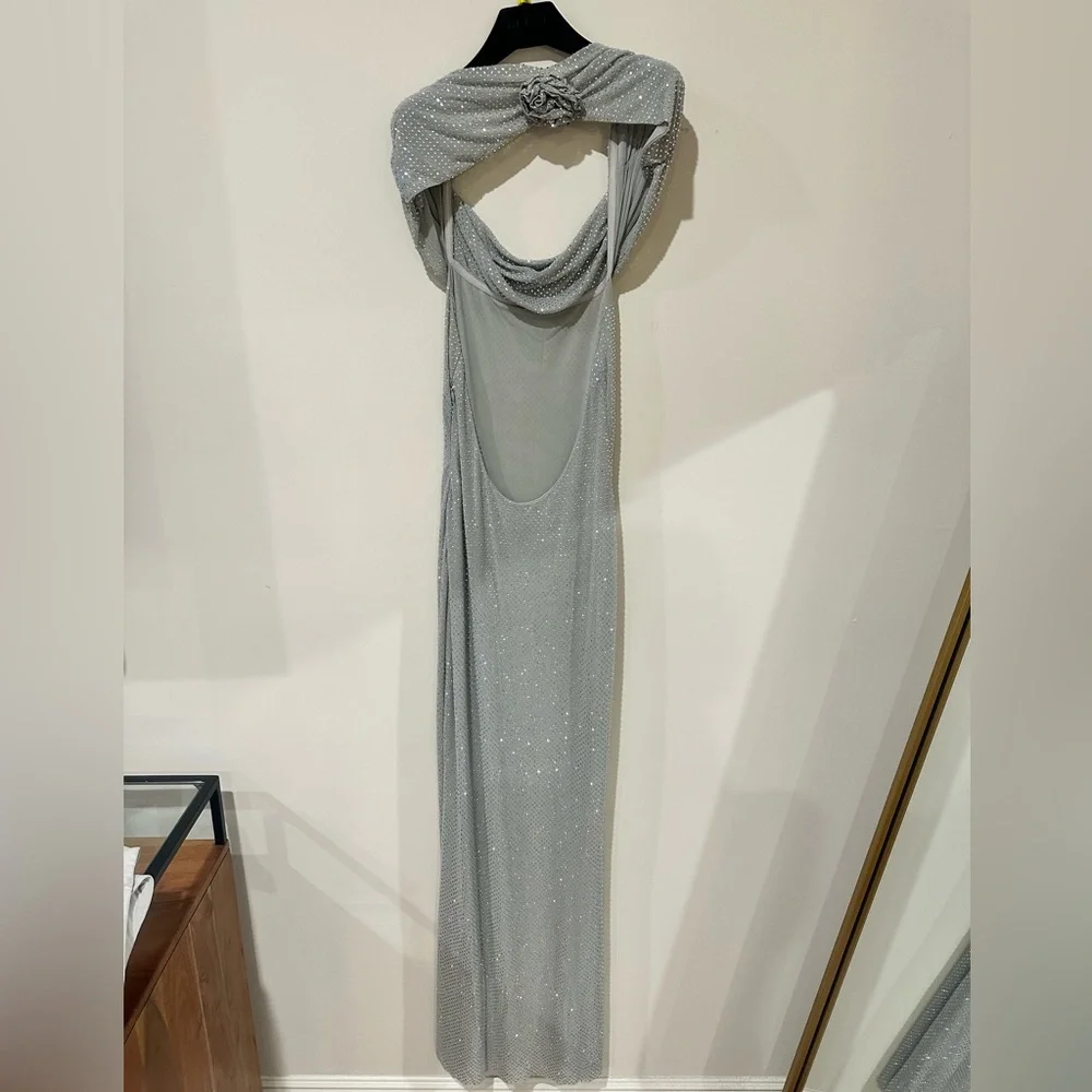 Meshki Diamanté silver maxi dress M glittery sequins - Picture 9 of 16